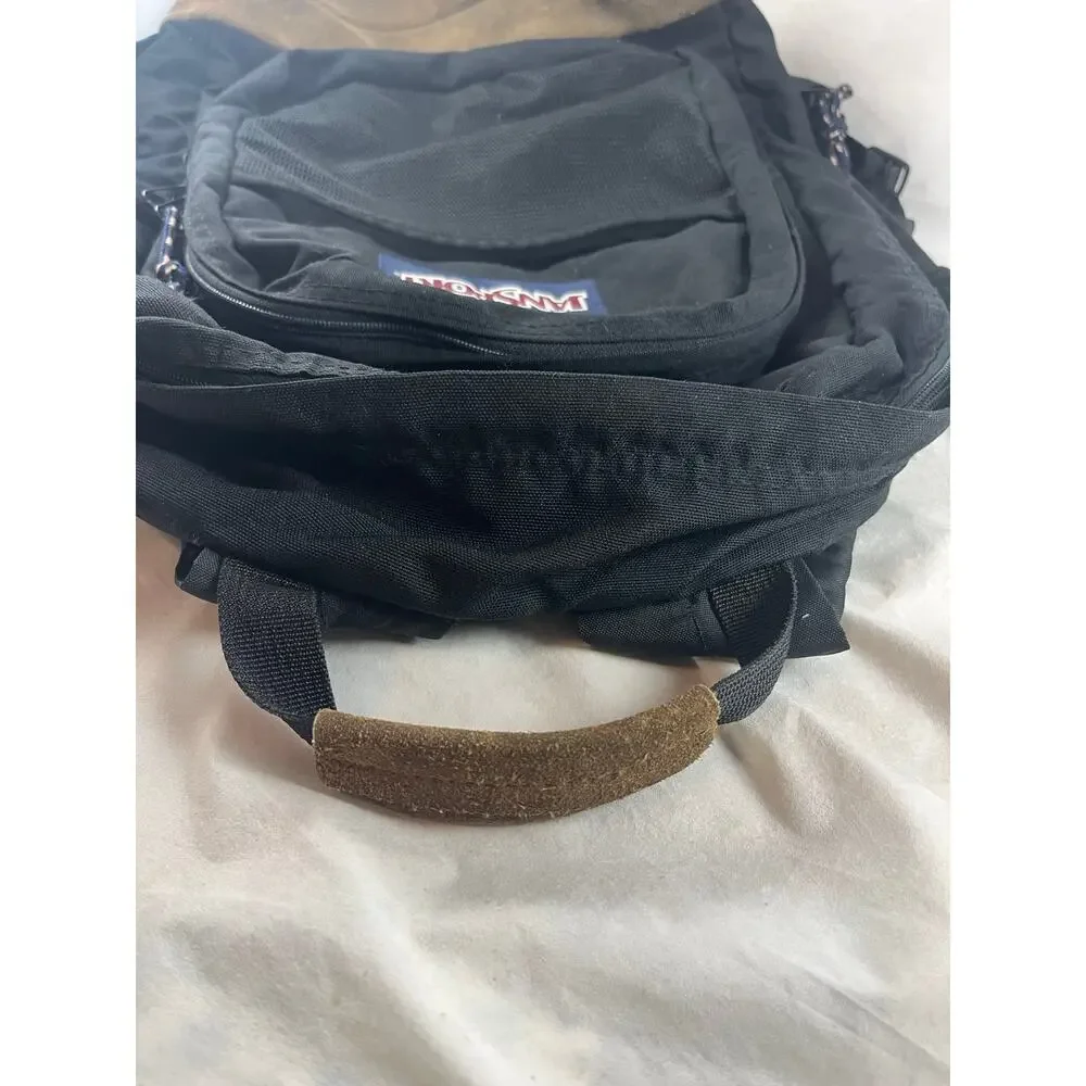 Jansport Backpack Brown Suede Bottom Black Nylon School Travel Hiking